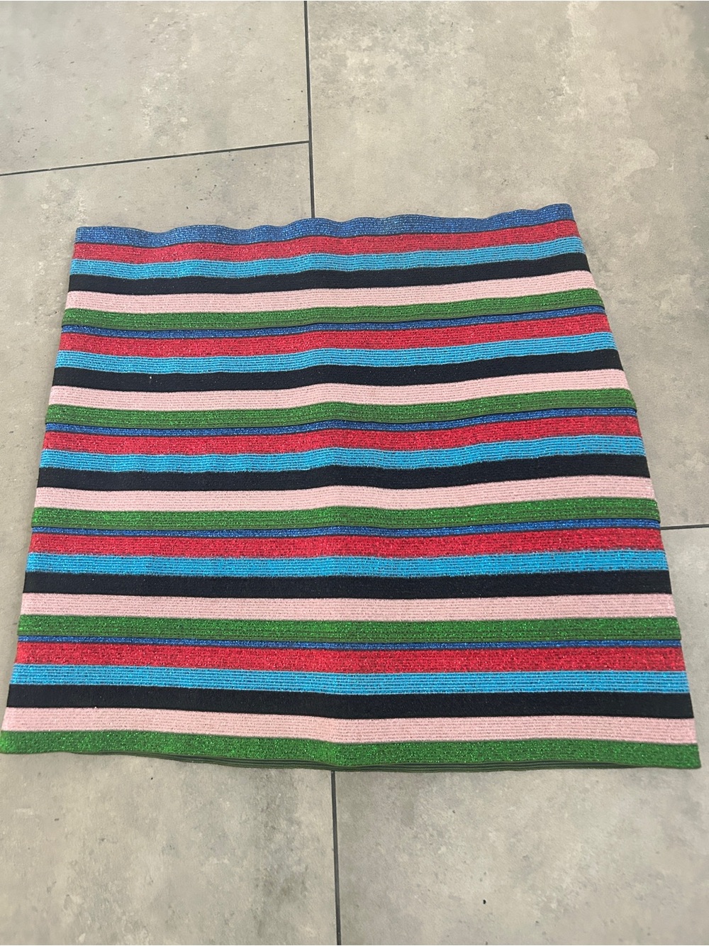 Pleasure Doing Business mini bondage skirt metallic multi striped stretch L
